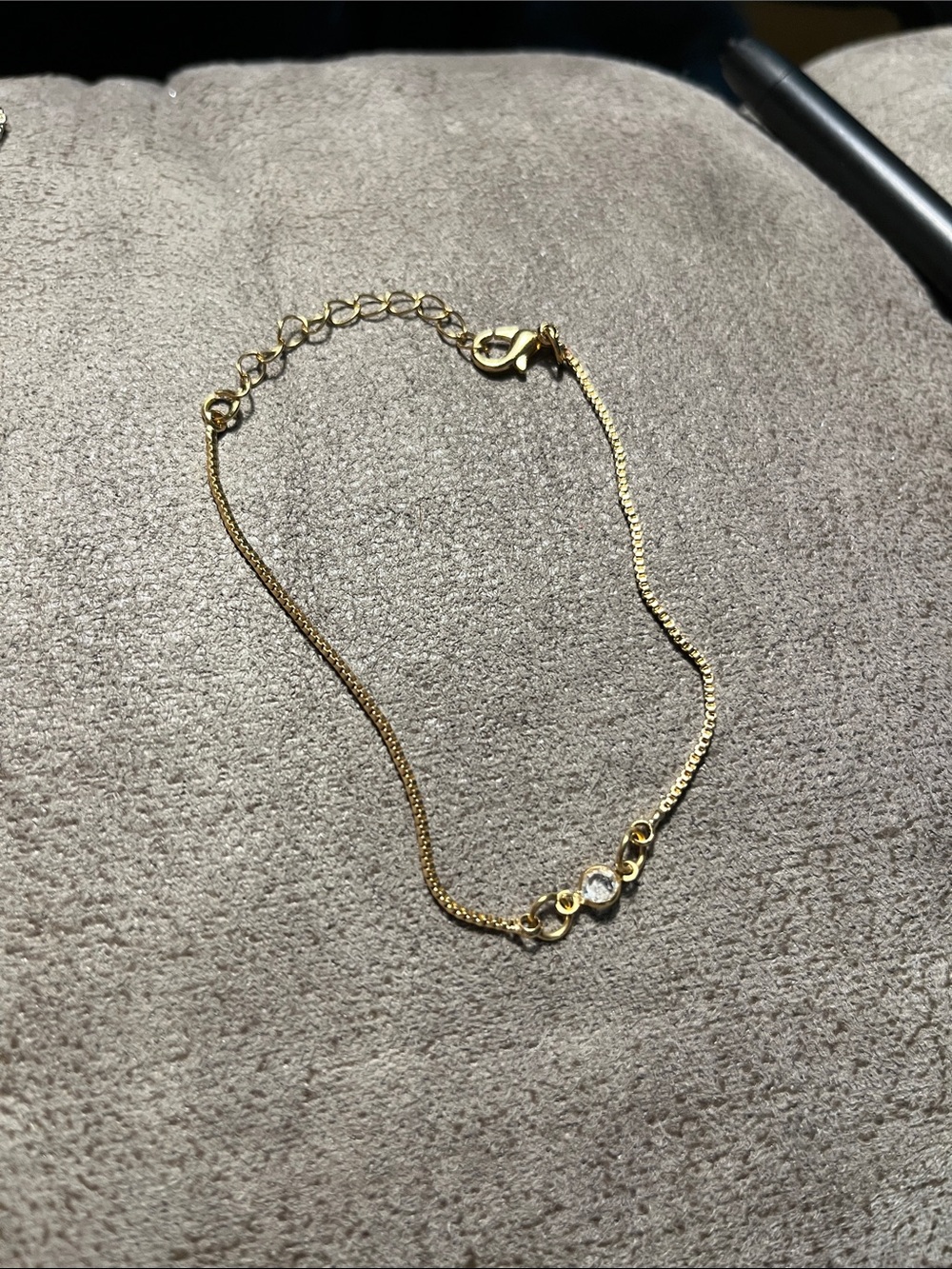 Gold Chain Bracelet anklet  with Clear Crystal Accent - Women Jewelry 1736